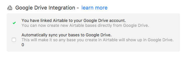 Google Drive Integration Option to Check Box to Sync